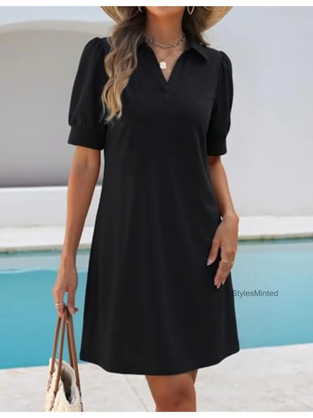 Striped V-Neck Mini Dress Short Sleeve A-Line Flowy